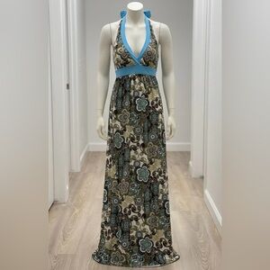 Y2K Wet Seal Boho Paisley Halter Maxi Dress Size LARGE